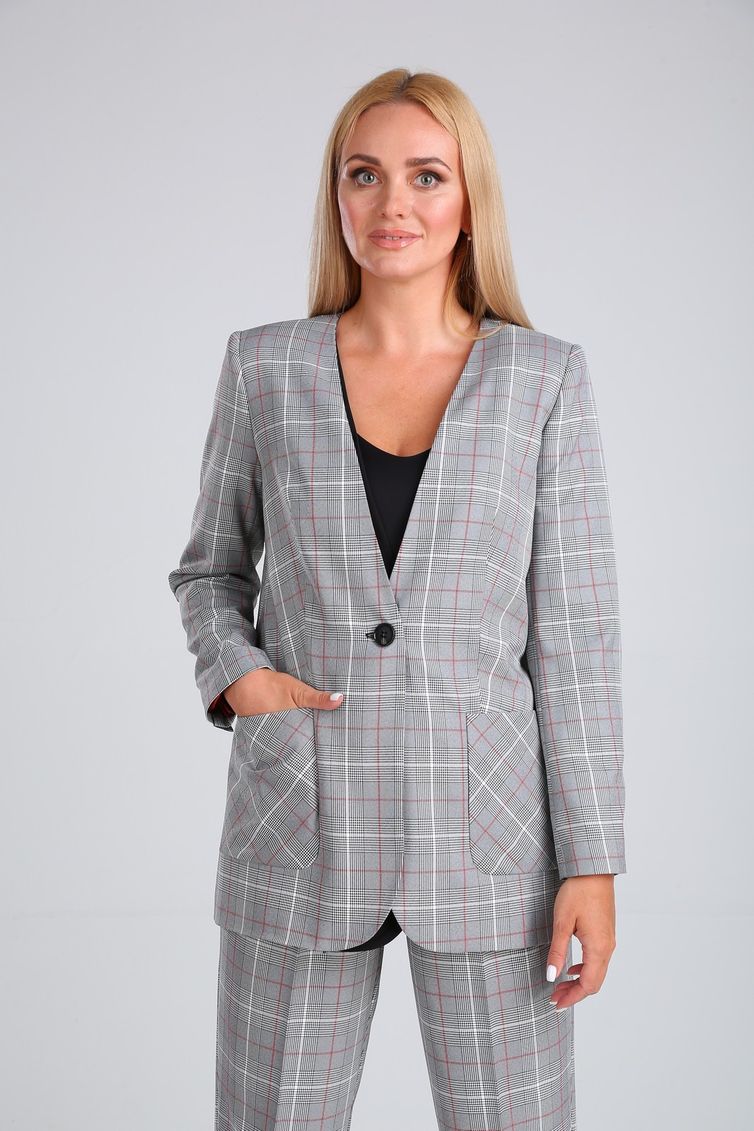 Костюм Vilena-fashion арт. 726 серая клетка+красная полоска