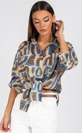 Blouse VIZAVI 725 bezhevyj+korichnevyj+goluboj