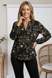 Blouse Abbi #4080 chyornyj s bezhevym printom