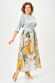 Sukienka Anastasia MAK #1229-Sh goluboj+cvety