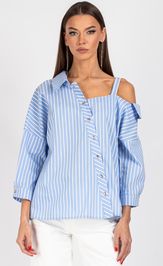 Blouse VIZAVI 726 belo-golubaya poloska