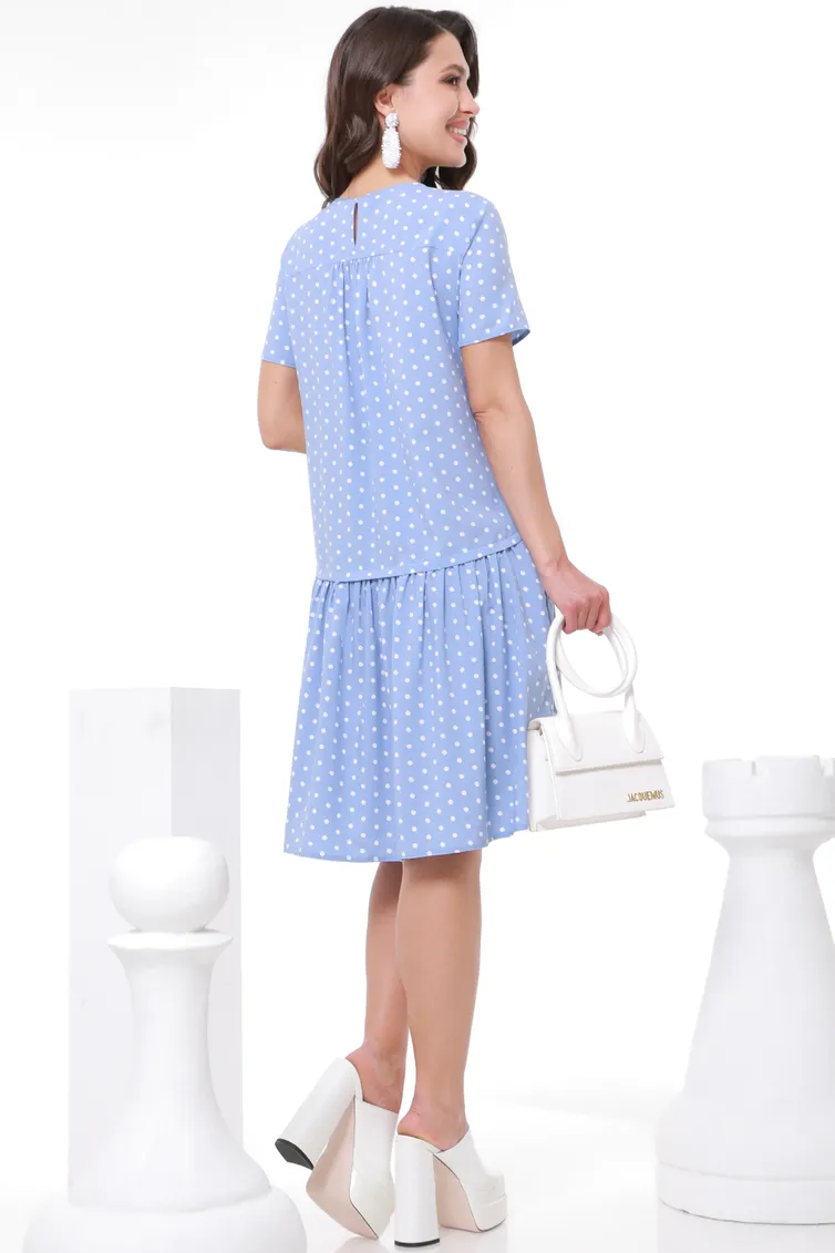 Платье DS Trend арт. П-3798-0063 (Голубое с оборкой в горошек)