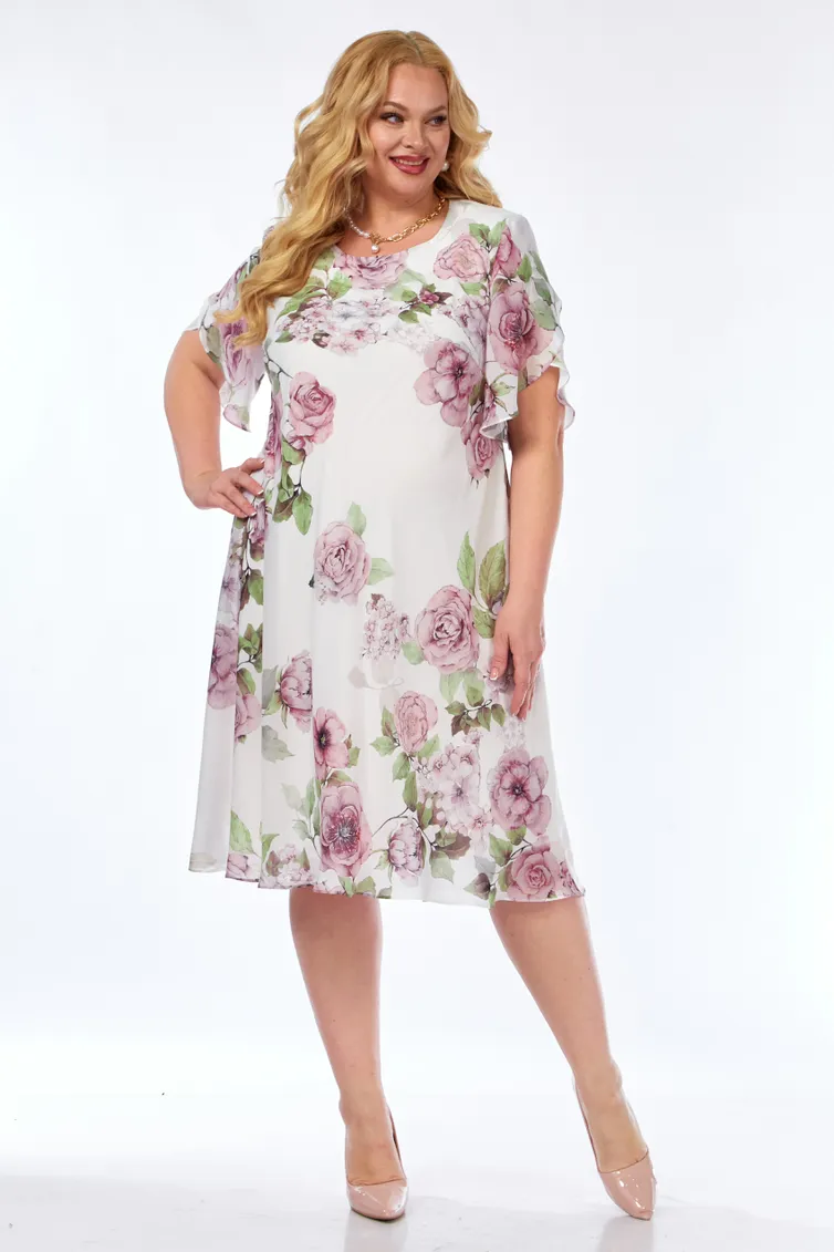 Sukienka Ell Style #2209/12 moloko+cvety