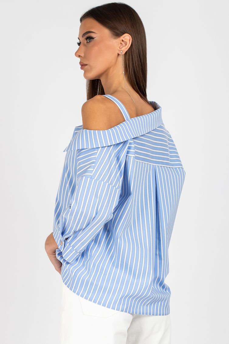 Blouse VIZAVI #726 belo-golubaya poloska