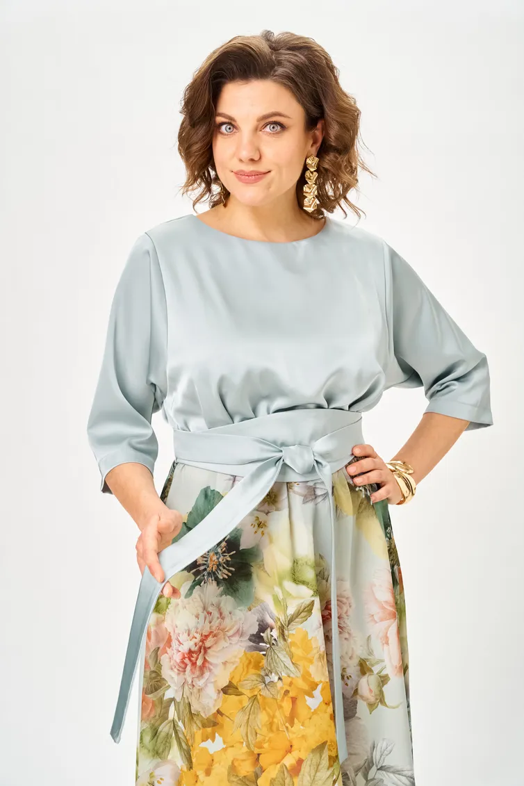 Sukienka Anastasia MAK #1229-Sh goluboj+cvety
