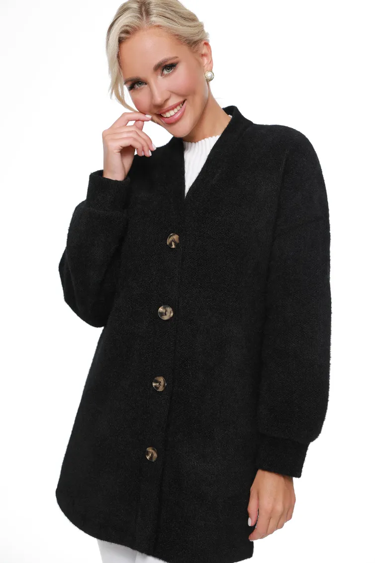 Sweter DS Trend #Kr-0150-0291-02 (teplyj chernyj na pugovicax)