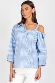 Blouse VIZAVI #726 belo-golubaya poloska