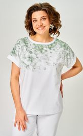 Блуза Rumoda 2258 (короткий рукав) белый-зеленый
