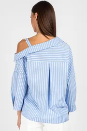 Blouse VIZAVI #726 belo-golubaya poloska