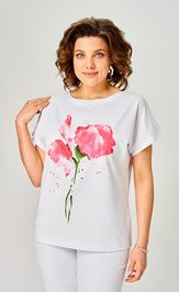 Блузки, туники Rumoda 2061 (короткий рукав) белая коралл