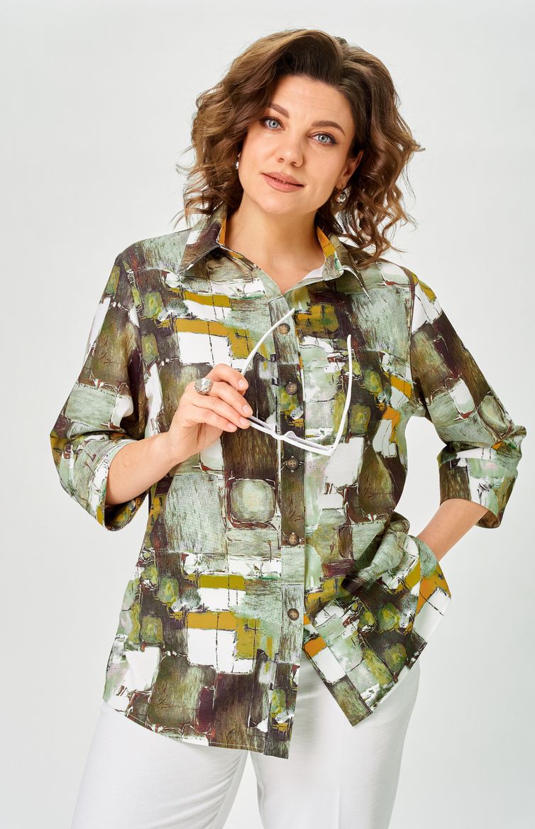 Блуза БелЭльСтиль арт. 877-326 зеленый принт