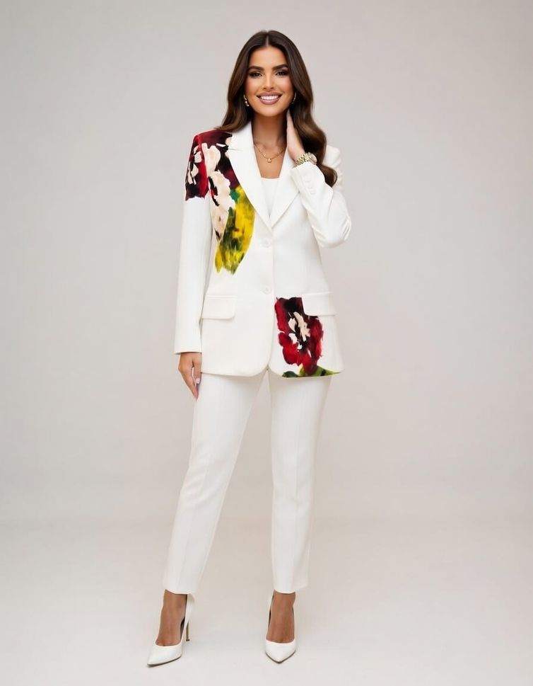 Жакет GIZART арт. 15377 молочный с цветком оранжевым