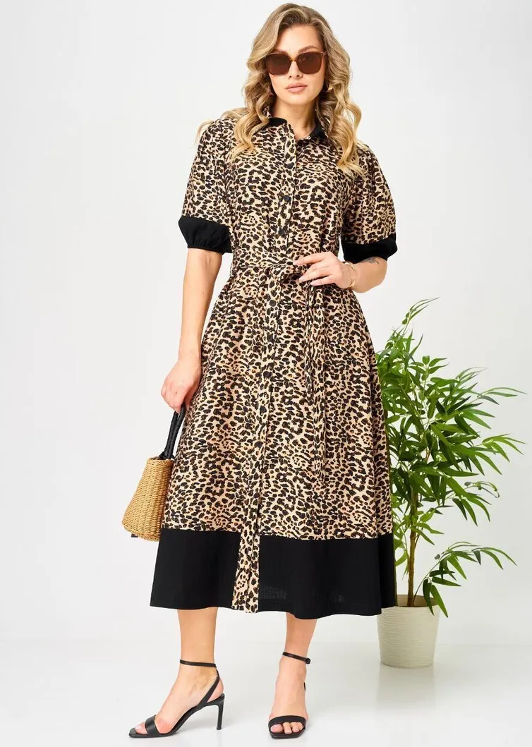 Sukienka Ava fashion #M-194 chernyj-bezhevyj