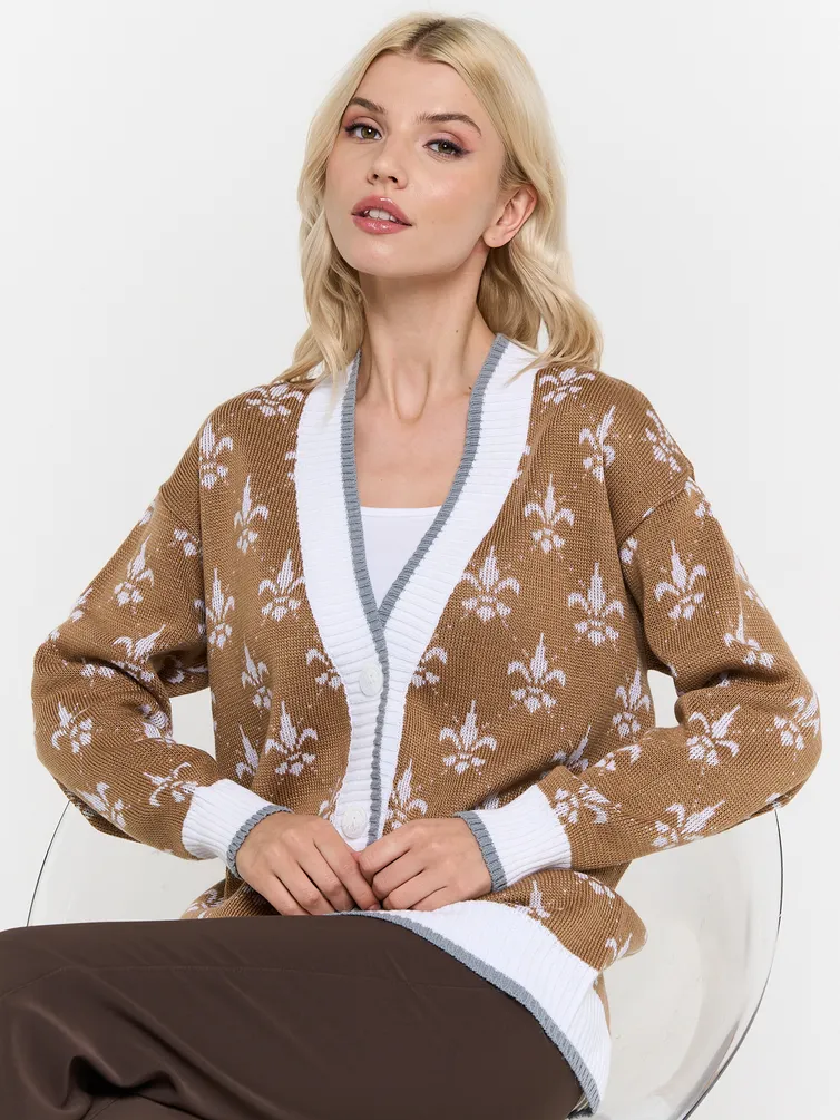 Кардиган Newvay арт. 7232-14100 карамельный кофе/бел/стальной/бел