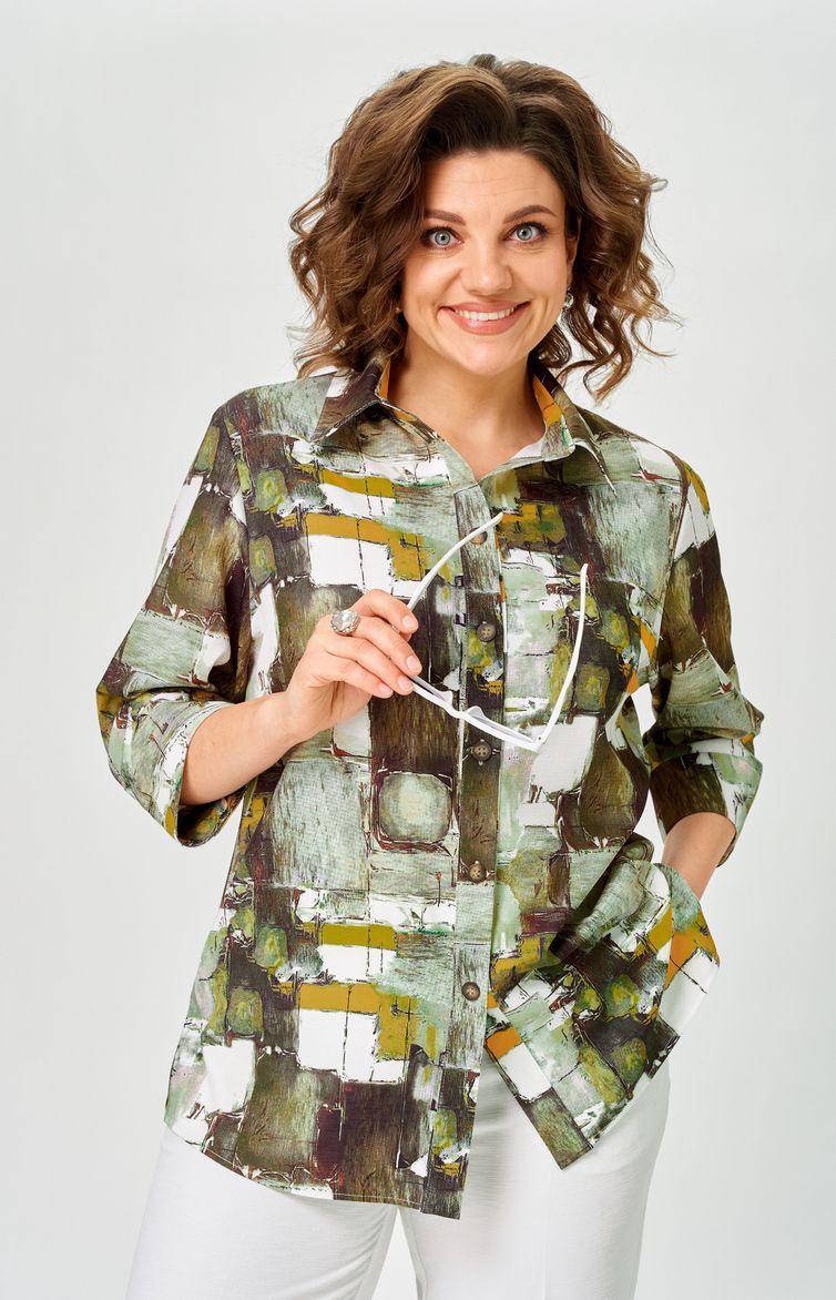 Блуза БелЭльСтиль арт. 877-326 зеленый принт