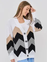Кардиган Newvay арт. 9232-91006 бел/черн/титаниум/латте