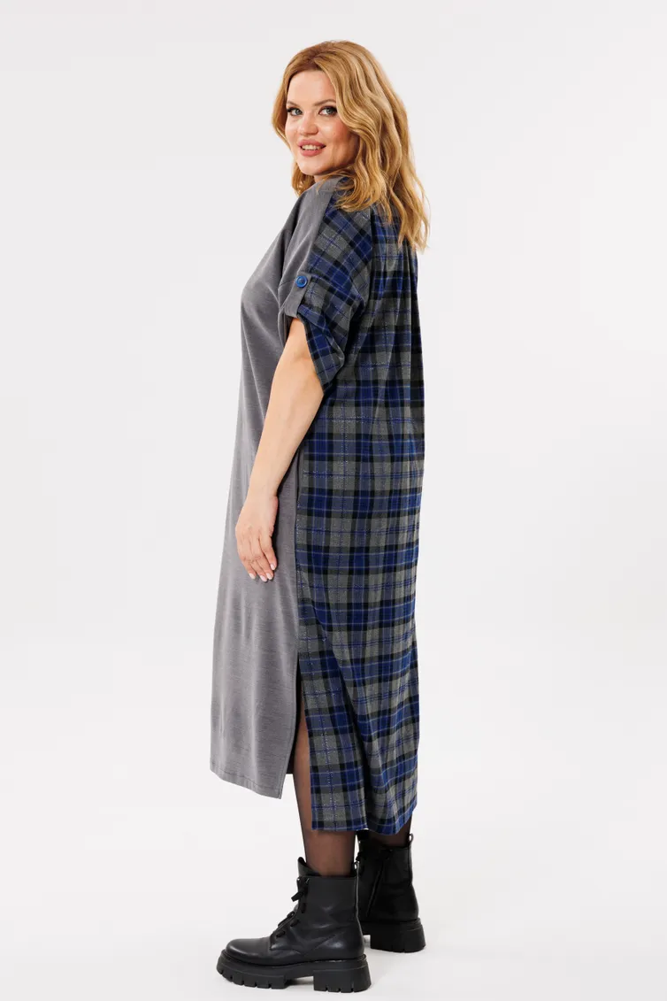 Платье Michel Chic арт. 2134/1 серый, синий, клетка