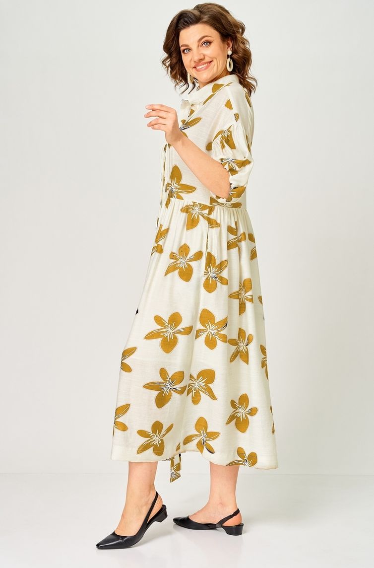 Платье Milora арт. 1451 молочный/ горчичные цветы