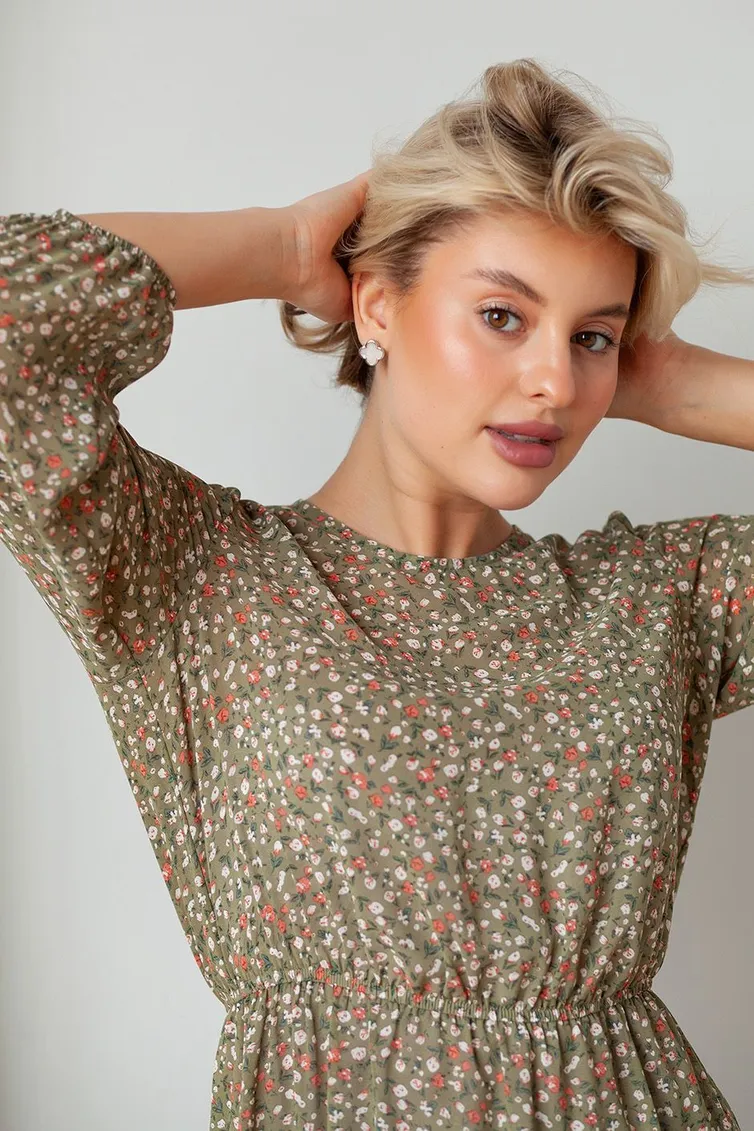 Dress TOOK A LOOK & Angelika #MP-23 cvety na olive