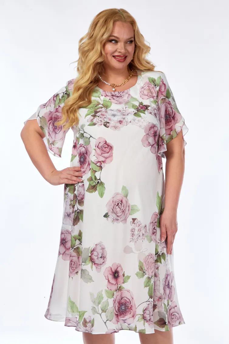 Sukienka Ell Style #2209/12 moloko+cvety