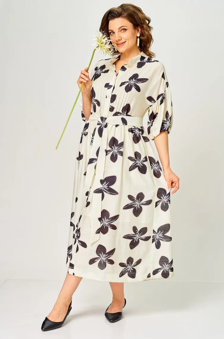 Dress Milora #1451 molochnyj/ temnye cvety