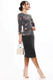 Garnitur DS Trend #K-0945-0476-01 (trikotazhnyj temno-seryj s yubkoj)