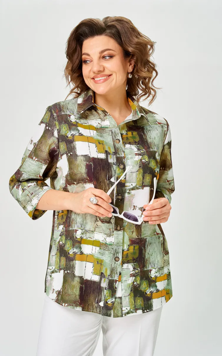 Blouse BelElStyle #877-326 zelenyj print