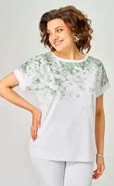 Bluzka Rumoda 2258 (korotkij rukav) belyj-zelenyj