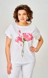 Блузки, туники Rumoda 2061 (короткий рукав) белая коралл