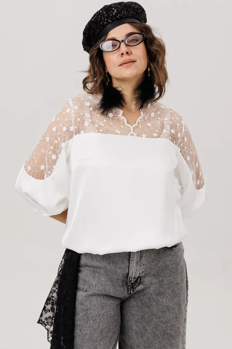 Blouse Anelli Laurel #1790 farforovoe kruzhevo