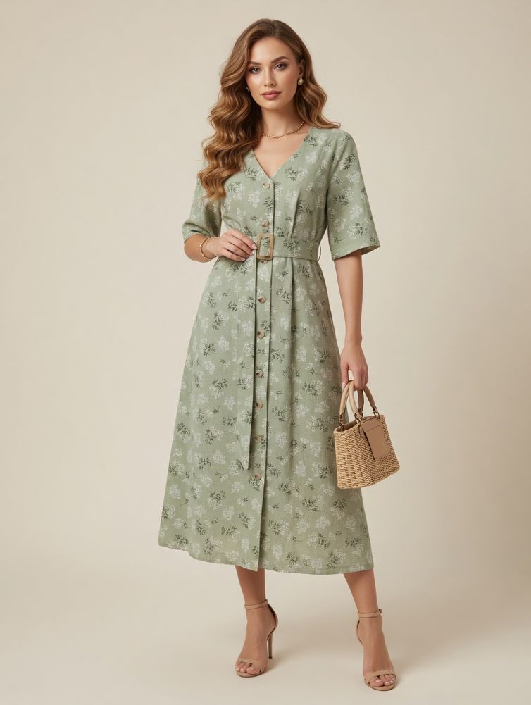 Dress GIZART #5299 salatovo-zelenyj, print cvety