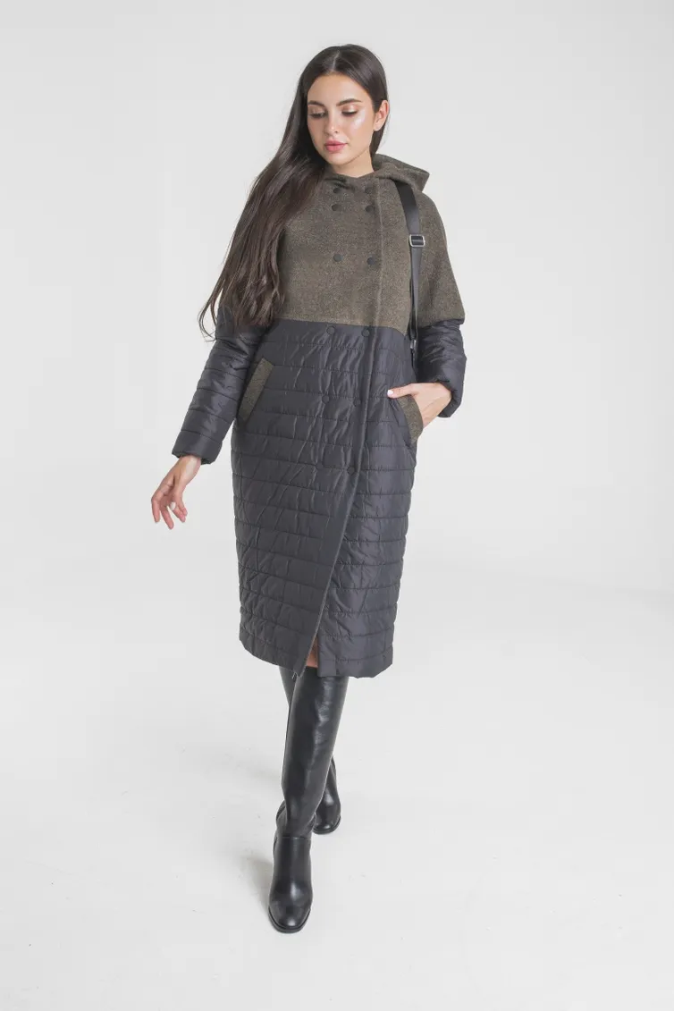Пальто Elletto Life арт. 3360 хаки/черн