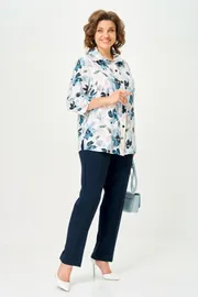 Blouse BelElStyle #877-326 sinie cvety