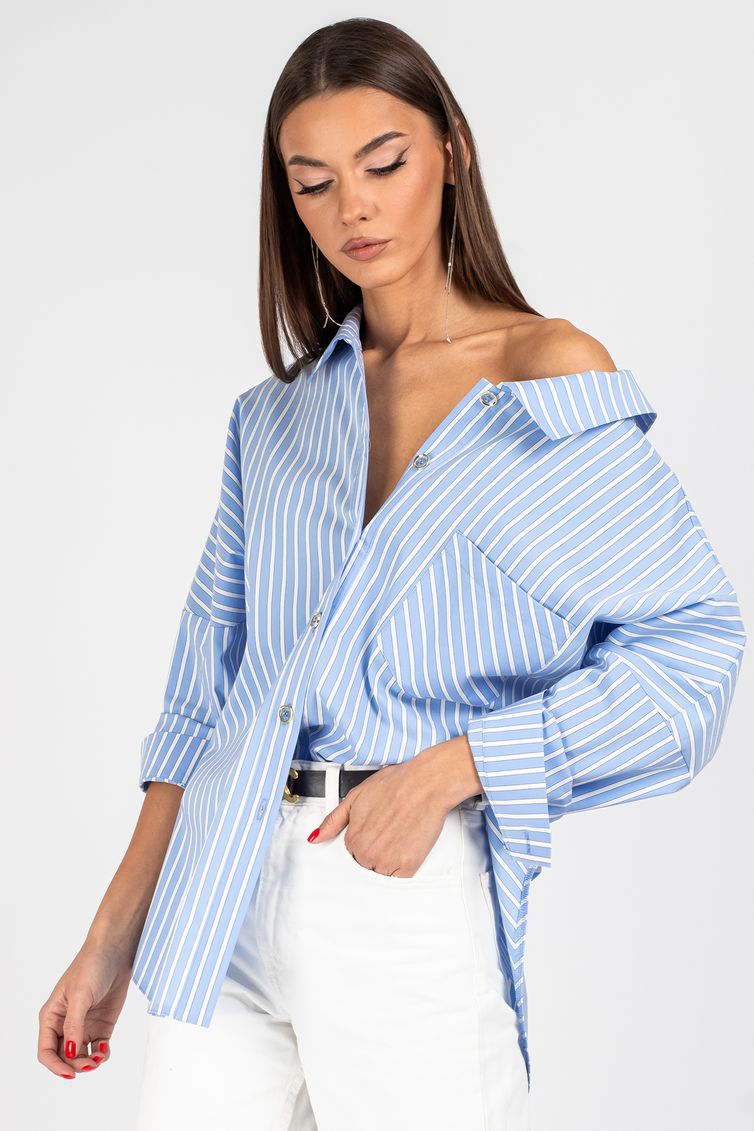Blouse VIZAVI #727 belo-golubaya poloska