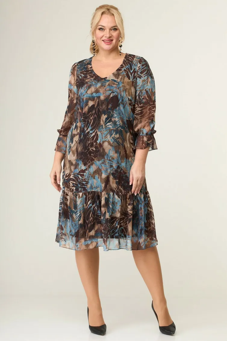 Dress LadyThreeStars #2399 korichnevyj+morskaya volna
