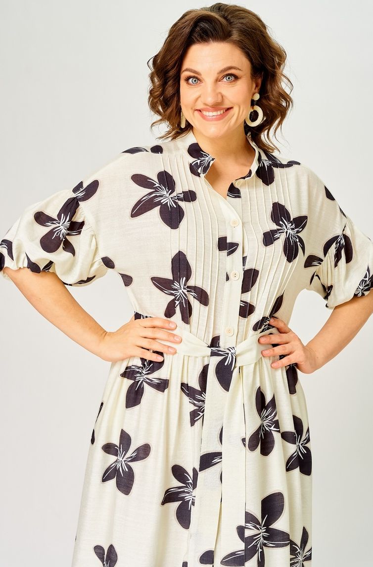 Платье Milora арт. 1451 молочный/ темные цветы