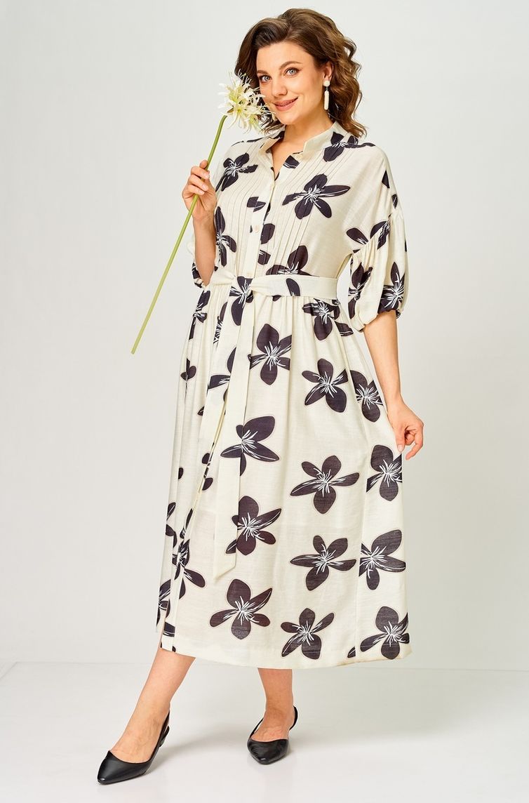 Платье Milora арт. 1451 молочный/ темные цветы