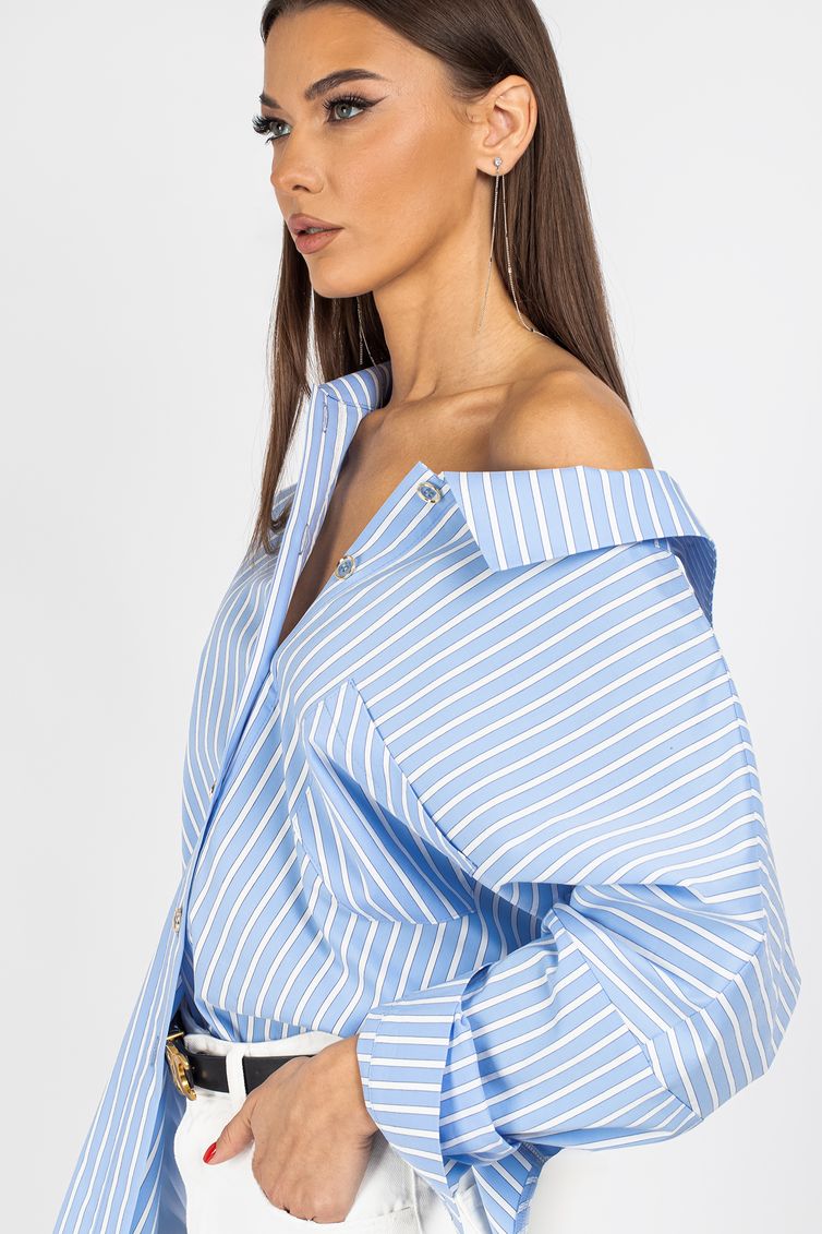 Blouse VIZAVI #727 belo-golubaya poloska