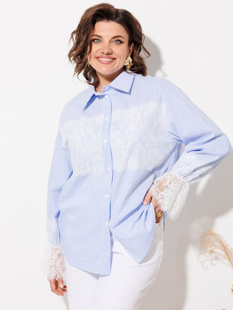 Блузка Anastasia MAK арт. 1352 голубой+полоска