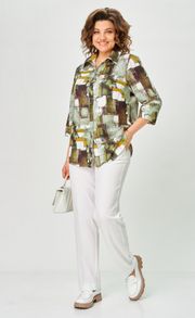 Блуза БелЭльСтиль арт. 877-326 зеленый принт