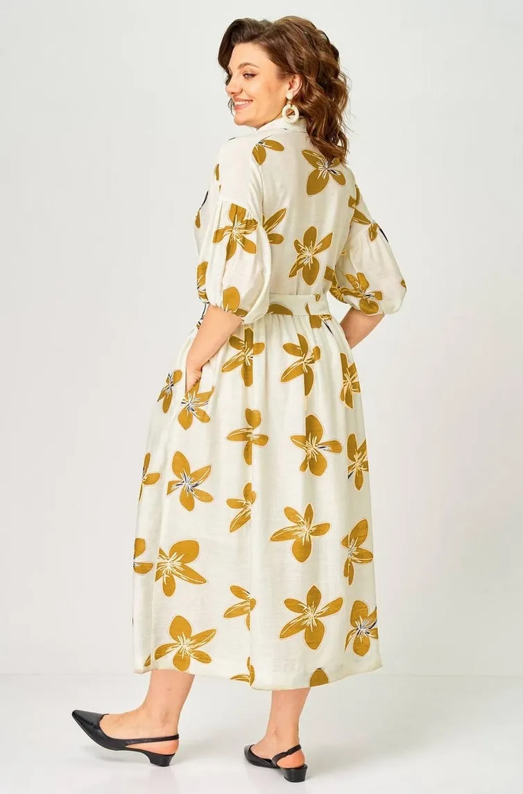 Dress Milora #1451 molochnyj/ gorchichnye cvety