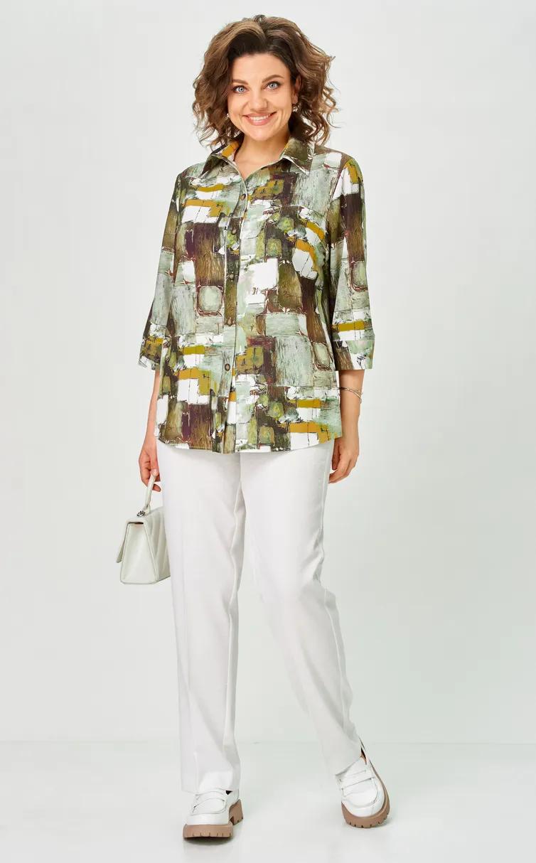 Blouse BelElStyle #877-326 zelenyj print
