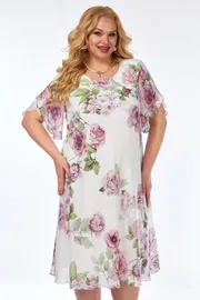 Sukienka Ell Style #2209/12 moloko+cvety
