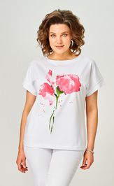 Блузки, туники Rumoda 2061 (короткий рукав) белая коралл