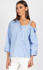 Blouse VIZAVI 726 belo-golubaya poloska