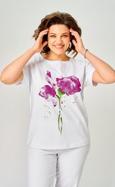 Блузки, туники Rumoda 2061 (короткий рукав) белая лаванда
