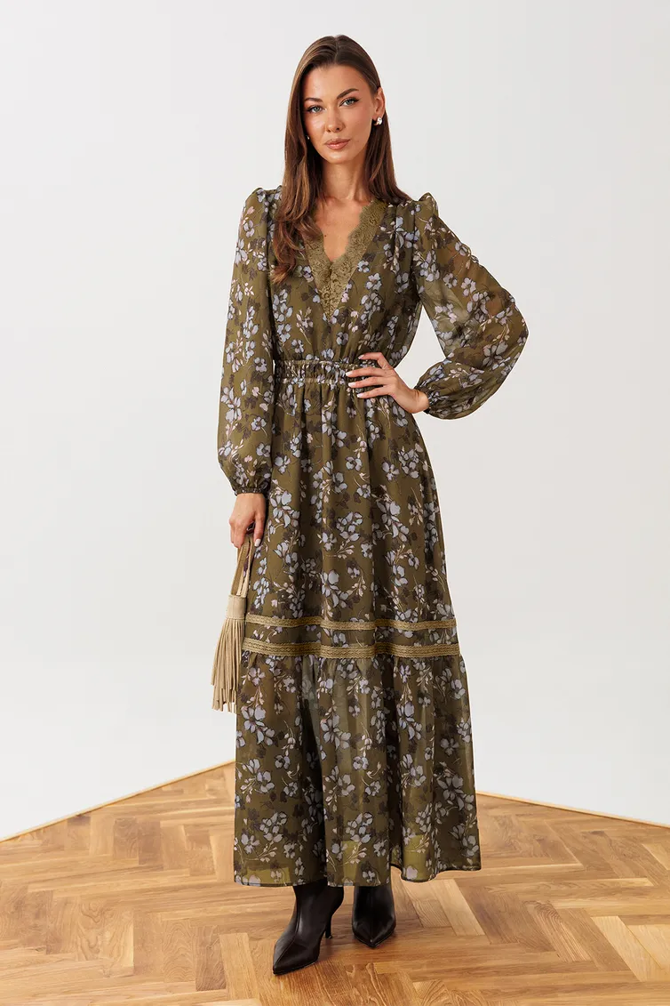 Sukienka Buter New #3393 xaki + print cvety