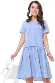 Платье DS Trend арт. П-3798-0063 (Голубое с оборкой в горошек)