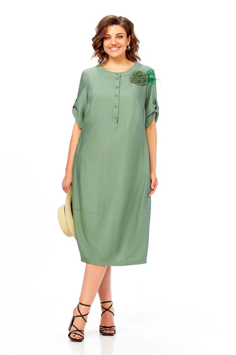 Платье Ольга Стиль арт. С1014 серо-зеленый