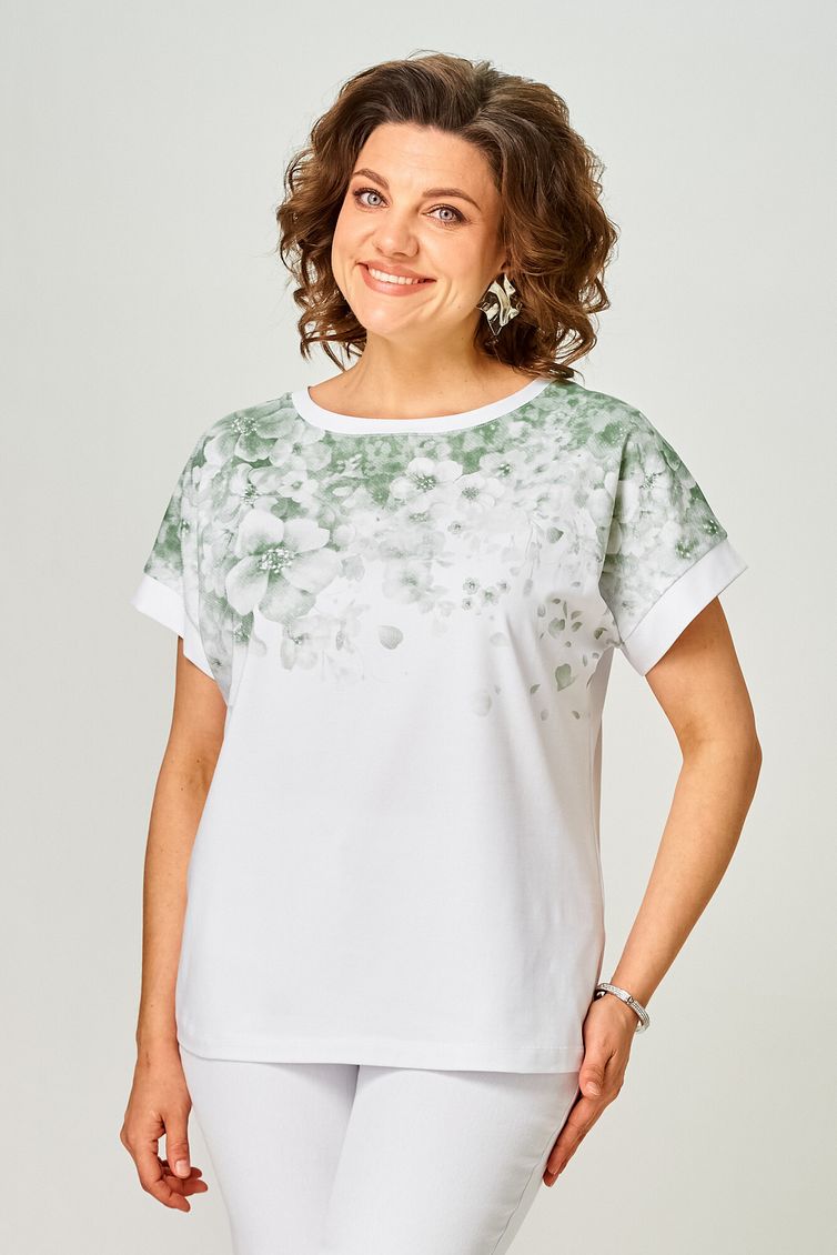 Блуза Rumoda арт. 2258 (короткий рукав) белый-зеленый